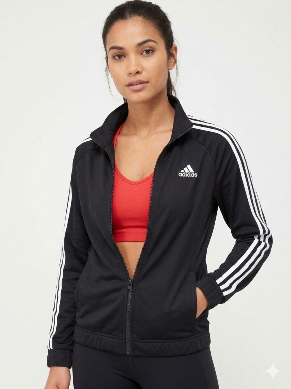 adidas Black Track Jacket with White Three-Stripe Detail